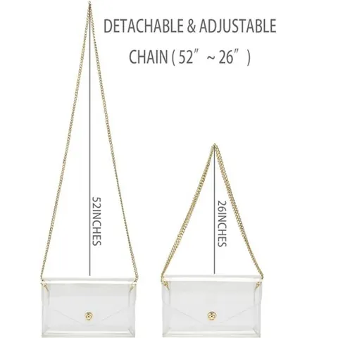 Women Fashion Clear Shoulder Bag Stadium Approved PVC Crossbody Bag With Gold Chain Strap For Concert Daily Casual Pouch
