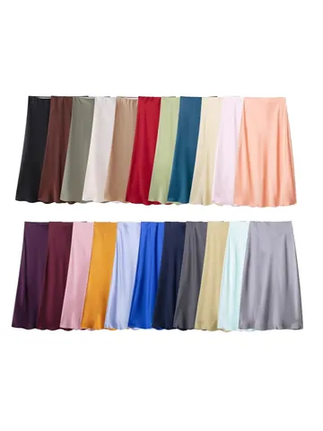 Gonna Longuette a Vita Alta a Linea a in Raso Donna Elegante Gonna Lunga Tinta Unita Setosa per Ufficio Moda Snellente Gonna