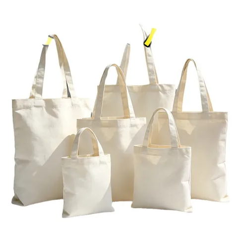 Minimalist Cotton Canvas Tote Bag Eco Friendly Reusable Shopping Bag Portable Vertical Shoulder Handbag Casual Fabric Bag Women