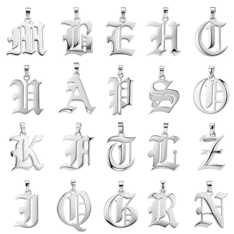 Stainless Steel Gothic Initial Letter Pendant Necklace For Men Women Old English Alphabet Name Jewelry Gift With Box Chain