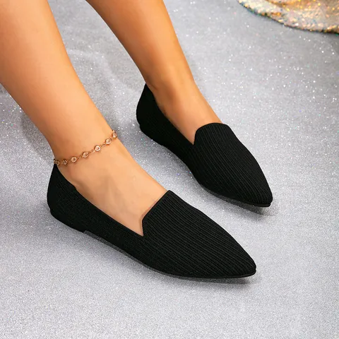 Scarpe Basse Flyknit da Donna a Punta Traspiranti Senza Lacci Mocassini Minimalisti Tinta Unita Casual Ballerine Scollate
