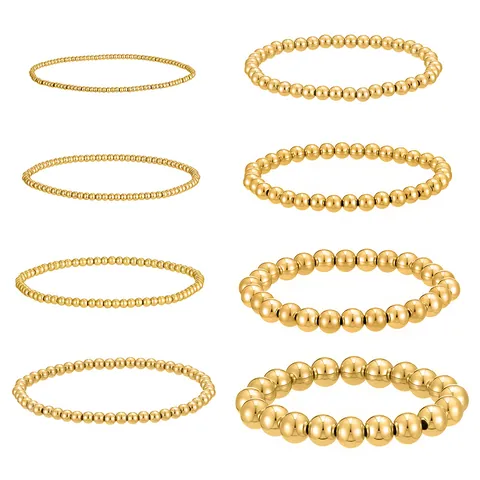 Pulsera Minimalista de Acero Inoxidable con Cuentas Doradas para Mujer Cadena Elástica Accesorios de Joyería de Moda Diaria