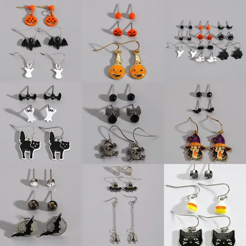 Halloween Earrings Alloy Ghost Spider Skull Witch Leg Gothic Horror Party Jewelry For Women With Stainless Steel Earring Post