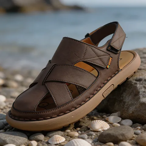 Herren Outdoor Strand Sandalen Lässig Handgenäht Leichtgewicht Gummisohle Fischer Sandalen Sommer Walking Schuhe Große Größen