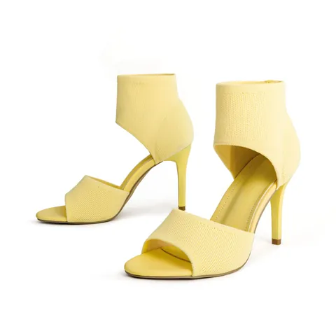 Womens Fly-knit Peep Toe Stiletto Sandals High Heel Ankle Wrap Roman Shoes Fabric Breathable Summer Dress Heels For Women