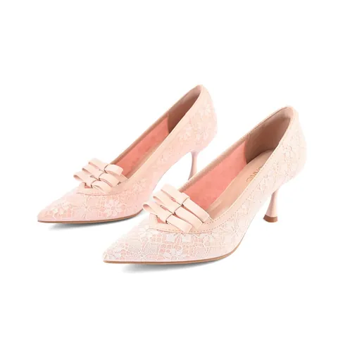 Women French Style Lace Pointed Toe High Heels Elegant Bowknot Stiletto Pumps For Wedding Party Office Lady Dress Shoes