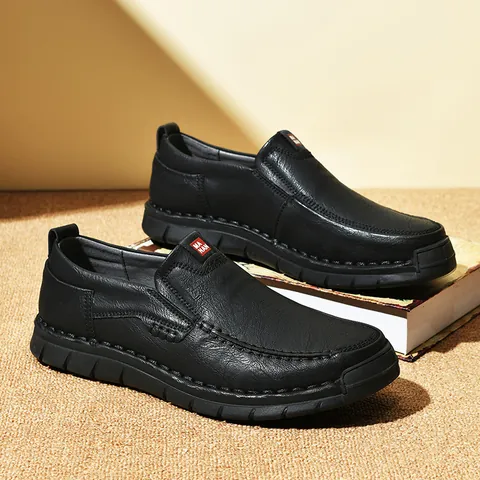 Herren Casual Lederschuhe Handgenähte Slipper Mikrofaser Weiche Sohle Atmungsaktive Walkingschuhe Für Mittleres Alter Herren Übergröße Komfort Vater Schuhe