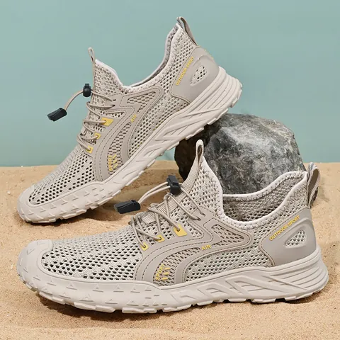 Herren Mesh Atmungsaktive Sneaker Sommer Leicht Slipper Outdoor Sportschuhe Weiche Sohle Rutschfeste Hohl Gehschuhe Übergröße Lässige Sneaker