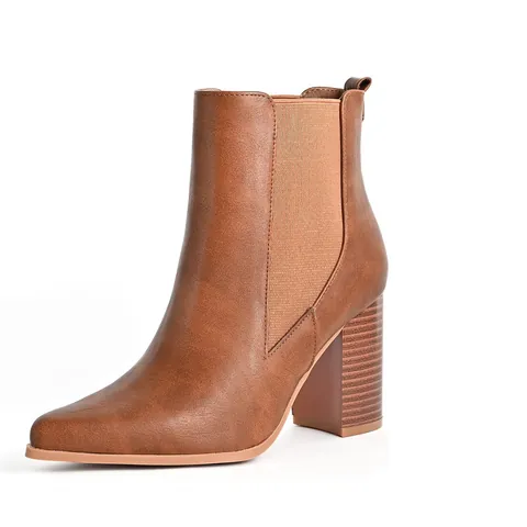 Women Retro Chunky High Heel Chelsea Boots Suede Leather Platform Ankle Boots With Elastic Band Side Zipper Fashion Winter Boots