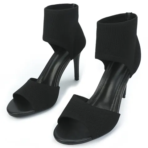 Womens Fly-knit Peep Toe Stiletto Sandals High Heel Ankle Wrap Roman Shoes Fabric Breathable Summer Dress Heels For Women