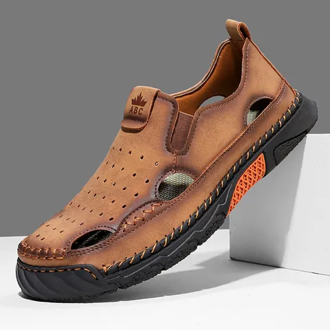 Herren Casual Strand Sandalen Sommer Mikrofaser Leder Ajouré Atmungsaktiv Clogs Ultra Leichte Weiche Sohle Anti Kollision Outdoor Schuhe
