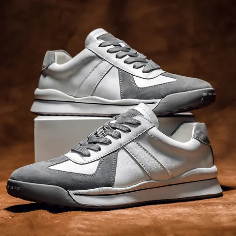 Men Retro German Army Trainers Pigskin Suede Patchwork Casual Sneakers Breathable Low Top Sporty Leisure Shoes For Daily Wear
