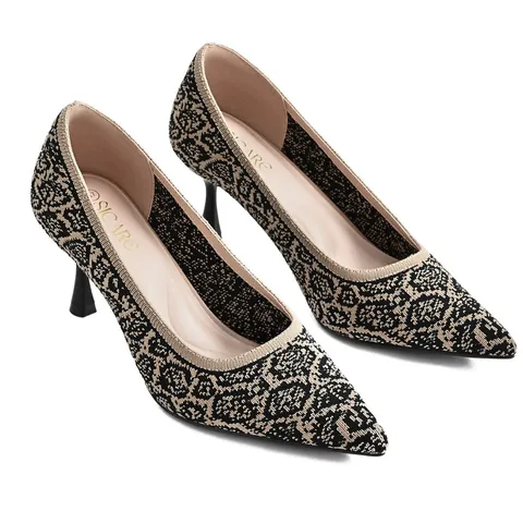 Women's Fashion Pointed Toe Kitten Heels Breathable Fly-knit Fabric Shallow Mouth Pumps Elegant Stiletto Dress Shoes For Banquet Work