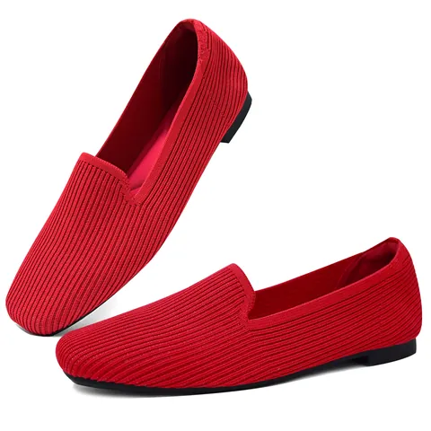 Mocassins Femme Décontractés Bout Rond Fly-Knit Respirant Chaussures Plates Rétro Maille Chaussures de Marche Légères Confort