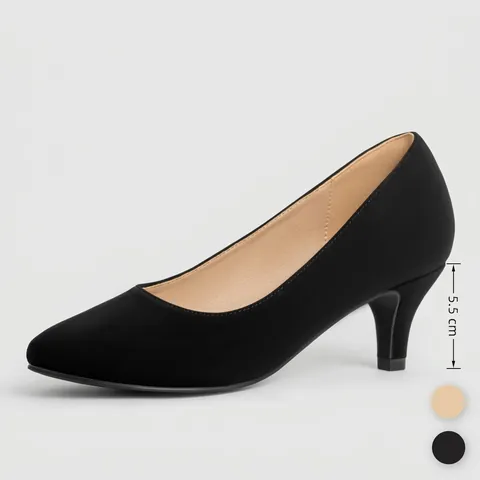 Women Professional Pointed Toe Kitten Heel Pumps Office Lady PU Leather Solid Color Anti-Slip Soft Sole High Heels
