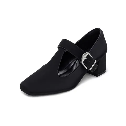 Women Retro Mary Jane Shoes PU Leather T-Strap Chunky Heel Pumps Round Toe Buckle Fashion Party Banquet Casual Footwear