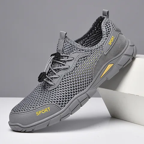 Herren Outdoor Atmungsaktiv Mesh Sneaker Große Größe Hohl Geschnitten Lässig Mesh Schuhe Mit Weicher Gummisohle Zum Wandern
