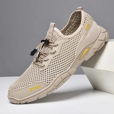 Herren Outdoor Atmungsaktiv Mesh Sneaker Große Größe Hohl Geschnitten Lässig Mesh Schuhe Mit Weicher Gummisohle Zum Wandern