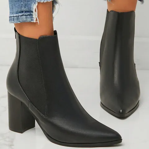 Women Pointed Toe Block Heel Ankle Boots Snake Print Faux Leather Chelsea Boots High Heel Martin Boots For Winter