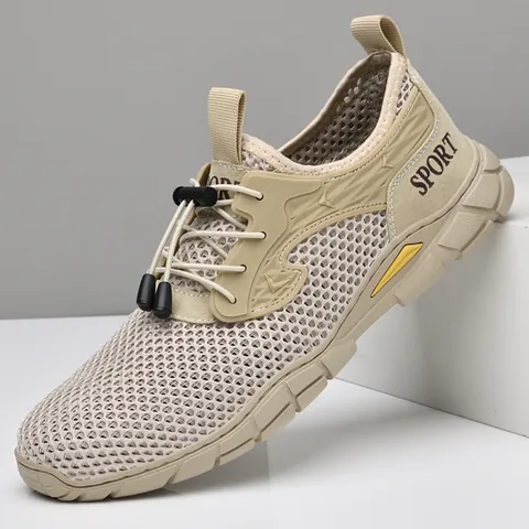 Herren Atmungsaktive Mesh Schuhe Sommer Outdoor Casual Sneakers Leichte Hohle Wanderschuhe Mit Schnürzug