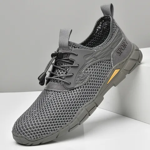 Herren Atmungsaktive Mesh Schuhe Sommer Outdoor Casual Sneakers Leichte Hohle Wanderschuhe Mit Schnürzug