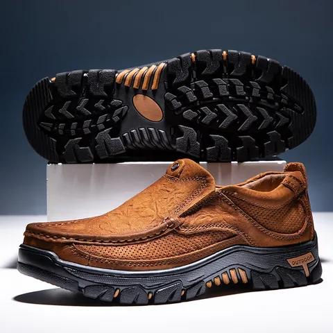 Herren Echtleder Rindsleder Outdoorschuhe Große Größe Ausgehöhlt Atmungsaktiv Slipper Wanderschuhe Rutschfeste Gummisohle