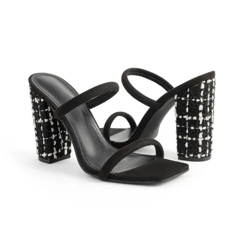 Women Suede Square Toe Chunky Heel Sandals Sexy Single Strap Block High Heels Slip-On Slide Sandals For Party Fashion Shoes