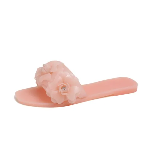 Women Floral PVC Jelly Slides 3D Flower Decoration Casual Flat Beach Sandals Comfortable Non-slip Outdoor Summer Slippers