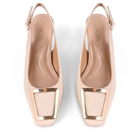 Women Square Toe Slingback Sandals Metal Buckle Decoration Crocodile Pattern Kitten Block Heel Closed Toe Mules Office Dress Shoes