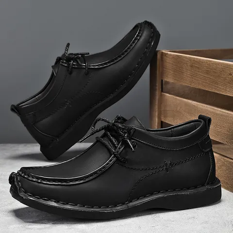 Herren Britischer Freizeit Lederschuhe Herbst Plateausohle Versteckter Absatz Schnürung Handgefertigte Nähte Herren Schuhe