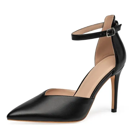 Women Elegant Pointed Toe D-Orsay High Heel Sandals Ankle Strap PU Leather Stiletto Pumps Office Banquet Fashion Shoes