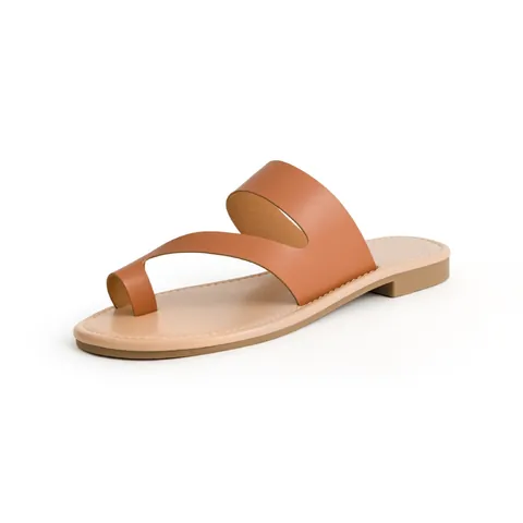 Damen Flache Slides Sandalen PU-Leder Überkreuzte Riemen Zehenschlaufe Hausschuhe Einfarbig Rutschfest Sommer Strand Mode Alltägliche Schuhe