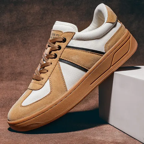 Herren Erste Schicht Schweinsleder GAT Stil Sneakers Atmungsaktive Leder Casual Board Schuhe Retro Farbblock Gummisohle Schuhe