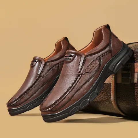 Herren Outdoor Casual Lederschuhe Spaltleder Litschikorn Slipper Atmungsaktiv Rutschfest Gummisohle Große Größe Schuhe