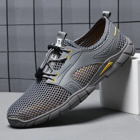 Herren Atmungsaktive Mesh Sneaker Leichtgewicht Sommer Hollow Out Laufschuhe Weiche Sohle Slip On Casual Sportliche Wanderschuhe