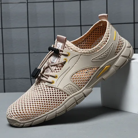 Herren Atmungsaktive Mesh Sneaker Leichtgewicht Sommer Hollow Out Laufschuhe Weiche Sohle Slip On Casual Sportliche Wanderschuhe