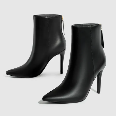 Women's Sexy Pointed Toe Stiletto High Heel Ankle Boots PU Leather Back Zipper Fashion Dress Boots Autumn Winter Large Size