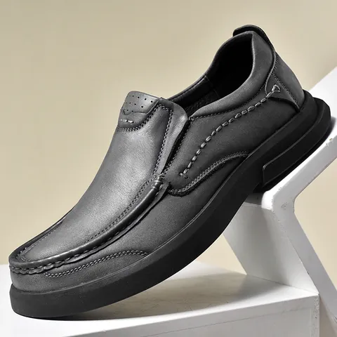 Herren Business Casual Lederschuhe Weiche Sohle Kopfschicht Rindsleder Rutschfest Schnürung Slipper Formale Loafer Für Büro Alltag