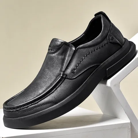Herren Business Casual Lederschuhe Weiche Sohle Kopfschicht Rindsleder Rutschfest Schnürung Slipper Formale Loafer Für Büro Alltag