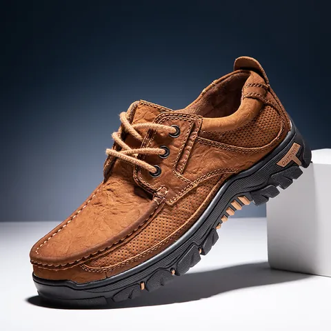 Herren Business Casual Echtes Leder Schuhe Perforiert Atmungsaktiv Rutschfest Komfort Outdoor Derby Oxfords Große Größen Loafers Schuhe