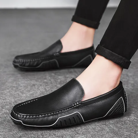Zapatos de Conducir de Cuero de Vaca Genuino para Hombre Transpirable Slip On Loafers Casual Mocasines con Suela Blanda para Caminar Tamaños Grandes