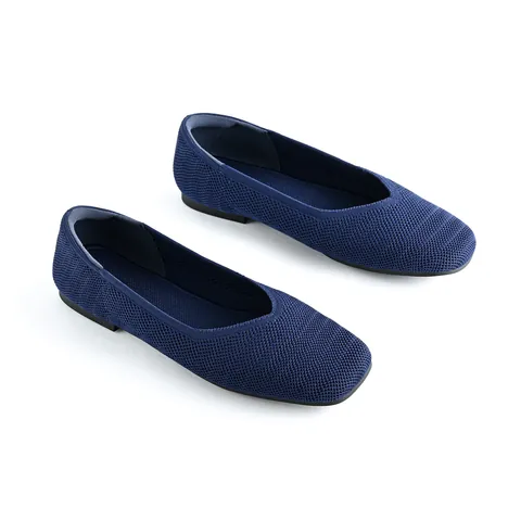 Women Flyknit Flats Shoes Breathable Square Toe Slip On Loafers Comfortable Low Heel Walking Shoes For Daily Office Work Casual