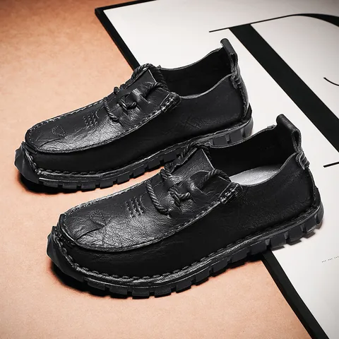 Herren Casual Lederschuhe Herbst Leichtgewichtig Mode Outdoor Große Größe Low Top Handgenäht Rutschfeste Gummisohle Schuhe