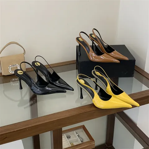 Women Fashion Pointed Toe Slingback Pumps Elegant Stiletto High Heels Faux Patent Leather Rose Flower Heel Summer Party Shoes