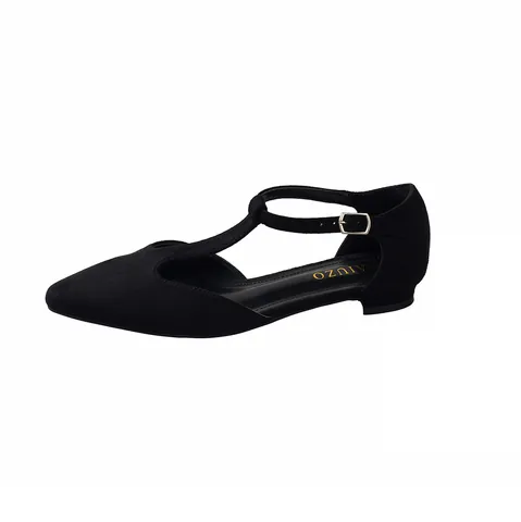 Women's Elegant T-Strap Pointed Toe Flat Shoes Casual Suede Denim Snake Print Closed-Toe Sandals For Office Daily Dress