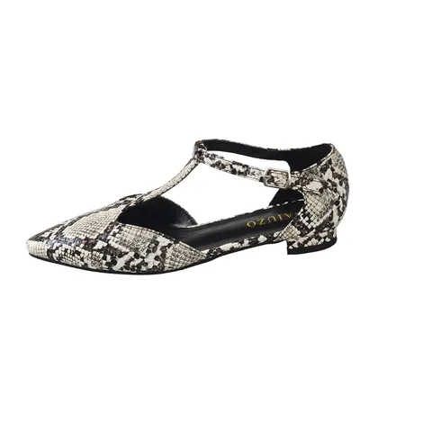 Women's Elegant T-Strap Pointed Toe Flat Shoes Casual Suede Denim Snake Print Closed-Toe Sandals For Office Daily Dress