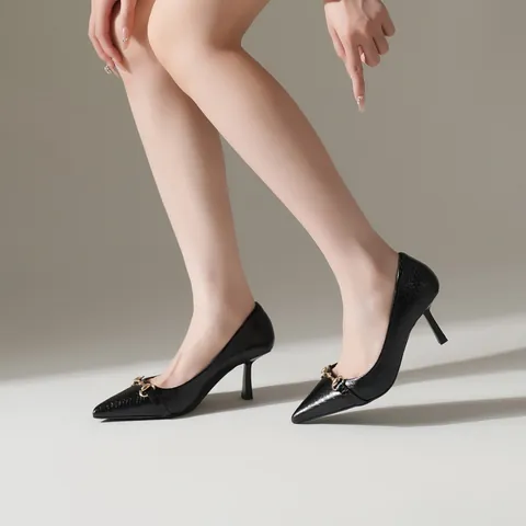 Elegant Women Pointy Toe Pumps Crocodile Pattern Martini Heel Shoes With Metal Buckle Banquet Party High Heel Stiletto Heels