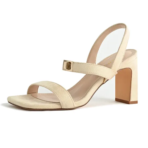 Women's Square Toe Chunky High Heel Sandals Single Strap Slingback Faux Suede PU Leather Party Banquet Date Block Heel Sandals