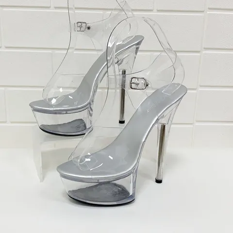 Women Ultra High Stiletto Heel Platform Sandals Transparent PVC Buckle Strap Nightclub Runway Show Party Ladies Footwear