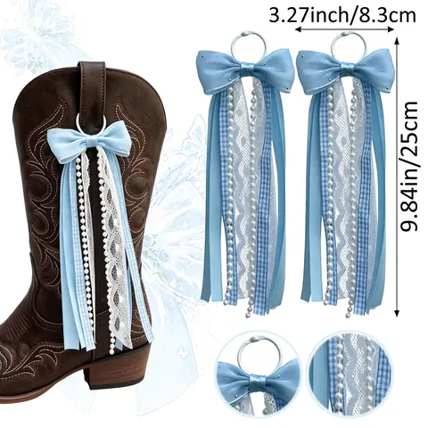 Handcrafted Cowboy Boot Ribbon Bow Pendant With Artificial Pearl Lace Tassels Western Boot Decoration Accessory For Women
